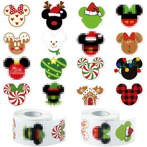 C1krint 1000pcs Christmas Theme Cartoon Mouse Sticker Rolls (2 Rolls), 16 Design Winter Christmas Cute Mouse Head Self-Adhesive Decorative Decals Cute Sticker for Kids Luggage Scrapbook Decor in Kuwait