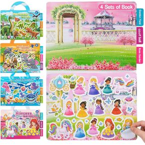 Reusable 3D Puffy Sticker Books for Toddlers - 3 Sets Waterproof Static Jelly Travel Stickers Toys Ages 3+, Animals Dinosaur Ocean Animals Activity Busy Books for Kids Gifts