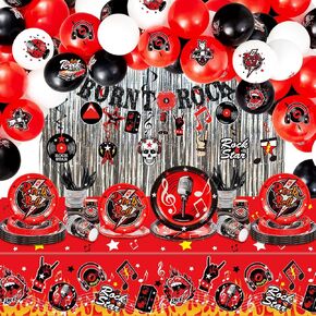 172 Pcs Rock and Roll Party Decorations Music Balloon Born to Rock Party Decorations Rock and Roll Tablecloth Rock Paper Plates Cups Serves 16 Guests for 50s Rock and Roll Birthday Baby Shower in Saudi Arabia