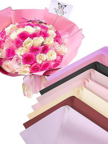20 قطعة من ورق تغليف باقة Monarch Bloom Flowers - غلاف ورق زهور غير لامع ممتاز - ورق تغليف زهور مقاوم للماء - 20 ورقة مزدوجة الجوانب مقاس 22.8 × 22.8 بوصة (غير لامع، أسود) in Kuwait