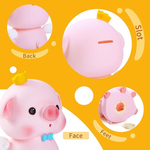 H&W Lovely Pink Piggy Bank for Baby, Very Cute Coin Bank, Shatterproof Money Bank for Kids --- Crown Stare Piggy, Great Coin Bank Gift for Boy, Girl in Kuwait