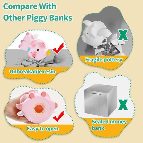 H&W Lovely Pink Piggy Bank for Baby, Very Cute Coin Bank, Shatterproof Money Bank for Kids --- Crown Stare Piggy, Great Coin Bank Gift for Boy, Girl in Kuwait