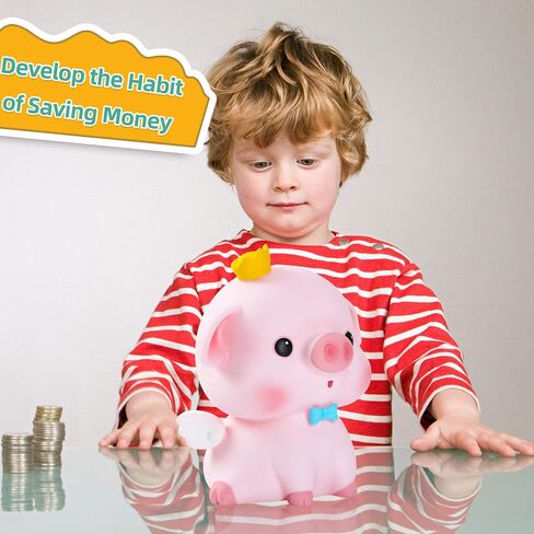 H&W Lovely Pink Piggy Bank for Baby, Very Cute Coin Bank, Shatterproof Money Bank for Kids --- Crown Stare Piggy, Great Coin Bank Gift for Boy, Girl in Kuwait