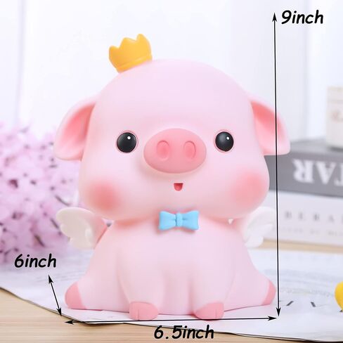 H&W Lovely Pink Piggy Bank for Baby, Very Cute Coin Bank, Shatterproof Money Bank for Kids --- Crown Stare Piggy, Great Coin Bank Gift for Boy, Girl in Kuwait