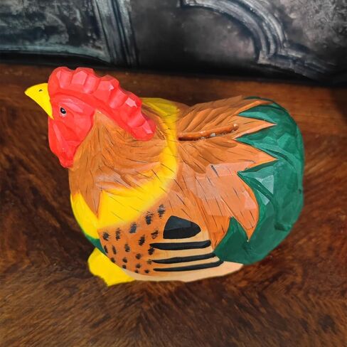 ARSTRIA اليدوية الديك الخنزير البنك المال البنك صندوق توفير المال الملونة خشبية سطح المكتب زخرفة وعاء توفير التماثيل تحصيل للطلاب هدية لغرفة المعيشة 5.9 بوصة عالية in Kuwait