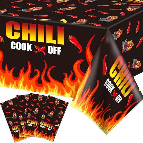 Bolsome 4Pcs Chili Cook-Off Party Plastic Tablecloths, Red Hot Chili Pepper Pattern Table Covers, Rectangular Chili Disposable Tablecloths for Chili Competition Picnic Home Indoor Outdoor Decoration in Saudi Arabia