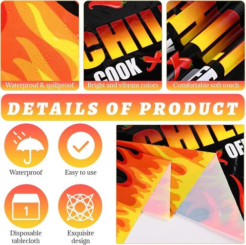 Bolsome 4Pcs Chili Cook-Off Party Plastic Tablecloths, Red Hot Chili Pepper Pattern Table Covers, Rectangular Chili Disposable Tablecloths for Chili Competition Picnic Home Indoor Outdoor Decoration in Saudi Arabia