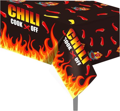 Bolsome 4Pcs Chili Cook-Off Party Plastic Tablecloths, Red Hot Chili Pepper Pattern Table Covers, Rectangular Chili Disposable Tablecloths for Chili Competition Picnic Home Indoor Outdoor Decoration in Saudi Arabia