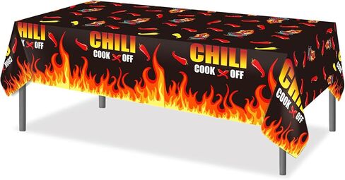 Bolsome 4Pcs Chili Cook-Off Party Plastic Tablecloths, Red Hot Chili Pepper Pattern Table Covers, Rectangular Chili Disposable Tablecloths for Chili Competition Picnic Home Indoor Outdoor Decoration in Saudi Arabia