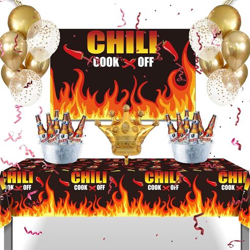 Bolsome 4Pcs Chili Cook-Off Party Plastic Tablecloths, Red Hot Chili Pepper Pattern Table Covers, Rectangular Chili Disposable Tablecloths for Chili Competition Picnic Home Indoor Outdoor Decoration in Saudi Arabia
