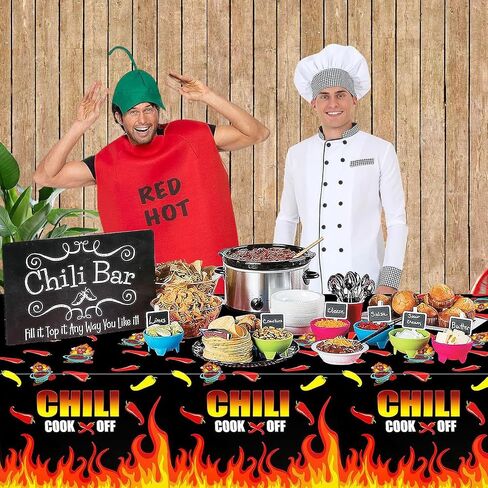 Bolsome 4Pcs Chili Cook-Off Party Plastic Tablecloths, Red Hot Chili Pepper Pattern Table Covers, Rectangular Chili Disposable Tablecloths for Chili Competition Picnic Home Indoor Outdoor Decoration in Saudi Arabia