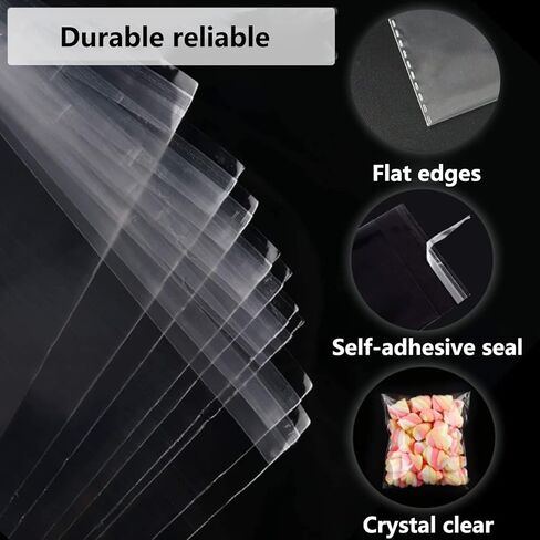 100 قطعة من أكياس السيلوفان - أكياس البسكويت، أكياس بلاستيكية صغيرة شفافة، أكياس حلوى OPP، أكياس السيلوفان ذاتية الغلق للبسكويت والحلويات والحلوى والشوكولاتة والهدايا والمجوهرات وتغليف هدايا الحفلات مقاس 4 × 6 بوصات in Kuwait
