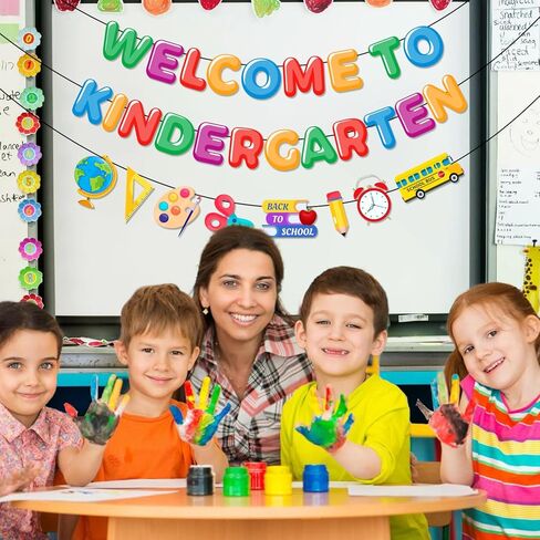 لافتة Welcome To Kindergarten، ديكورات الفصول الدراسية لرياض الاطفال تتضمن لافتة لوحة اعلانات Welcome To Kindergarten واكليل اقلام رصاص مرحبا بكم في رياض الاطفال لديكورات العودة الى المدرسة in Kuwait