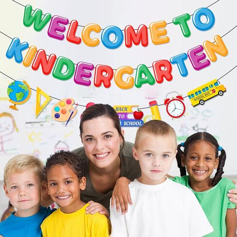 لافتة Welcome To Kindergarten، ديكورات الفصول الدراسية لرياض الاطفال تتضمن لافتة لوحة اعلانات Welcome To Kindergarten واكليل اقلام رصاص مرحبا بكم في رياض الاطفال لديكورات العودة الى المدرسة in Kuwait