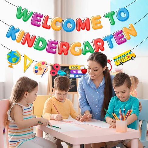 لافتة Welcome To Kindergarten، ديكورات الفصول الدراسية لرياض الاطفال تتضمن لافتة لوحة اعلانات Welcome To Kindergarten واكليل اقلام رصاص مرحبا بكم في رياض الاطفال لديكورات العودة الى المدرسة in Kuwait