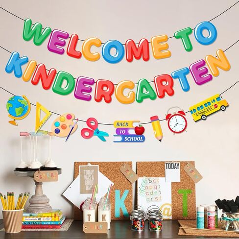 لافتة Welcome To Kindergarten، ديكورات الفصول الدراسية لرياض الاطفال تتضمن لافتة لوحة اعلانات Welcome To Kindergarten واكليل اقلام رصاص مرحبا بكم في رياض الاطفال لديكورات العودة الى المدرسة in Kuwait