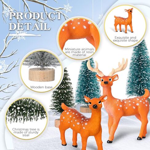 Macarrie 34 Pieces Christmas Woodland Animal Figurine Winter Creature Figure Wild Animal Toys Miniature Pine Tree Bear Rabbit Squirrel Cake Toppers Gift for Xmas New Year Birthday Decorations in Saudi Arabia
