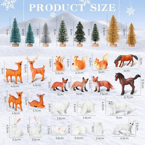 Macarrie 34 Pieces Christmas Woodland Animal Figurine Winter Creature Figure Wild Animal Toys Miniature Pine Tree Bear Rabbit Squirrel Cake Toppers Gift for Xmas New Year Birthday Decorations in Saudi Arabia