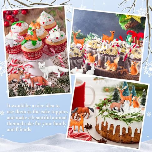 Macarrie 34 Pieces Christmas Woodland Animal Figurine Winter Creature Figure Wild Animal Toys Miniature Pine Tree Bear Rabbit Squirrel Cake Toppers Gift for Xmas New Year Birthday Decorations in Saudi Arabia