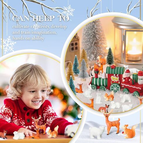Macarrie 34 Pieces Christmas Woodland Animal Figurine Winter Creature Figure Wild Animal Toys Miniature Pine Tree Bear Rabbit Squirrel Cake Toppers Gift for Xmas New Year Birthday Decorations in Saudi Arabia