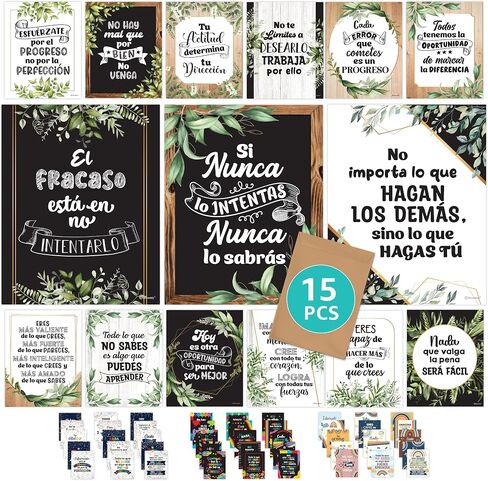 Decorably 15 Spanish Motivational Posters for Classroom, 11x14in Matte-Laminated Inspirational Classroom Decor in Spanish in Saudi Arabia