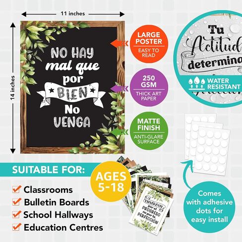 Decorably 15 Spanish Motivational Posters for Classroom, 11x14in Matte-Laminated Inspirational Classroom Decor in Spanish in Saudi Arabia