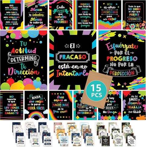 Decorably 15 Spanish Motivational Posters for Classroom, 11x14in Matte-Laminated Inspirational Classroom Decor in Spanish in Saudi Arabia