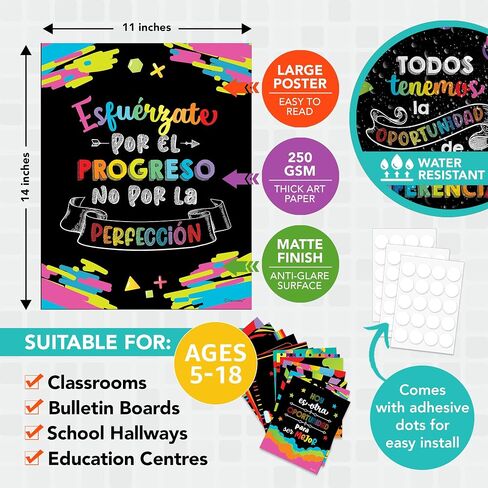 Decorably 15 Spanish Motivational Posters for Classroom, 11x14in Matte-Laminated Inspirational Classroom Decor in Spanish in Saudi Arabia