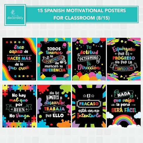 Decorably 15 Spanish Motivational Posters for Classroom, 11x14in Matte-Laminated Inspirational Classroom Decor in Spanish in Saudi Arabia