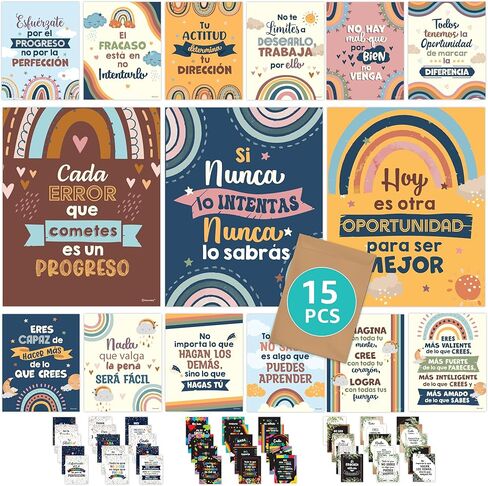 Decorably 15 Spanish Motivational Posters for Classroom, 11x14in Matte-Laminated Inspirational Classroom Decor in Spanish in Kuwait