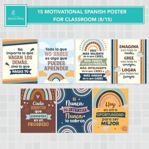 Decorably 15 Spanish Motivational Posters for Classroom, 11x14in Matte-Laminated Inspirational Classroom Decor in Spanish in Kuwait