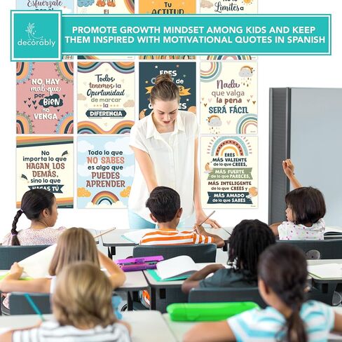 Decorably 15 Spanish Motivational Posters for Classroom, 11x14in Matte-Laminated Inspirational Classroom Decor in Spanish in Kuwait