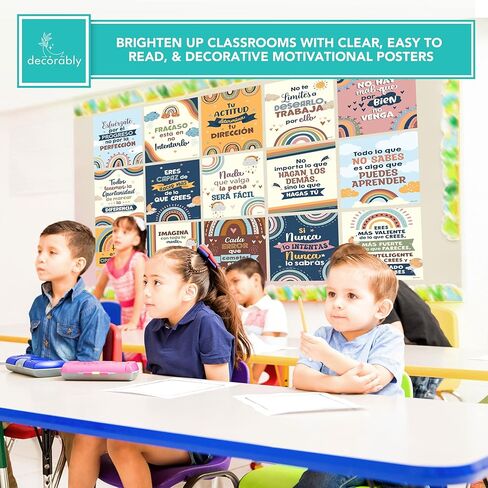 Decorably 15 Spanish Motivational Posters for Classroom, 11x14in Matte-Laminated Inspirational Classroom Decor in Spanish in Kuwait