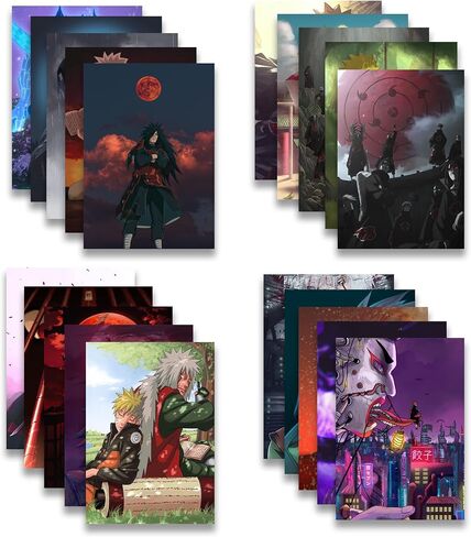 SoulAbiti Anime Poster Set - 20 Posters (A4 sized, Madara, Uchiha Sasuke, Sage Jiraya, Hatake Kakashi, and Pain More) with Double-Sided Tape Multicolor in Saudi Arabia