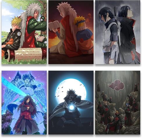 SoulAbiti Anime Poster Set - 20 Posters (A4 sized, Madara, Uchiha Sasuke, Sage Jiraya, Hatake Kakashi, and Pain More) with Double-Sided Tape Multicolor in Saudi Arabia