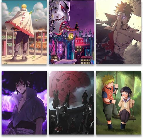 SoulAbiti Anime Poster Set - 20 Posters (A4 sized, Madara, Uchiha Sasuke, Sage Jiraya, Hatake Kakashi, and Pain More) with Double-Sided Tape Multicolor in Saudi Arabia