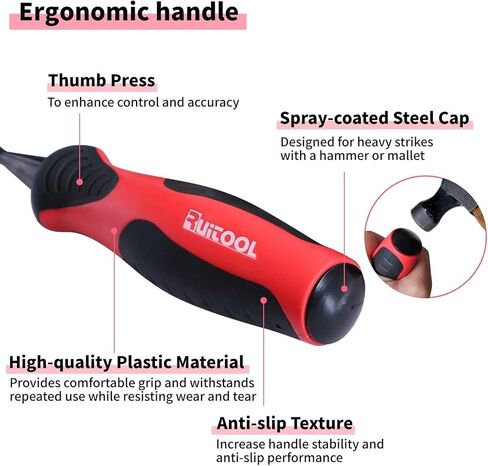 مجموعة أزاميل خشبية مكونة من 4 قطع من RUITOOL، أزاميل نحت الخشب بمقبض مريح لأدوات النجارة مع نهاية المطرقة، شفرة حافة مشطوفة من الفولاذ CR-V أدوات نجارة احترافية مع حقيبة أكسفورد in Kuwait