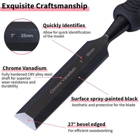 مجموعة أزاميل خشبية مكونة من 4 قطع من RUITOOL، أزاميل نحت الخشب بمقبض مريح لأدوات النجارة مع نهاية المطرقة، شفرة حافة مشطوفة من الفولاذ CR-V أدوات نجارة احترافية مع حقيبة أكسفورد in Kuwait