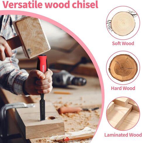 مجموعة أزاميل خشبية مكونة من 4 قطع من RUITOOL، أزاميل نحت الخشب بمقبض مريح لأدوات النجارة مع نهاية المطرقة، شفرة حافة مشطوفة من الفولاذ CR-V أدوات نجارة احترافية مع حقيبة أكسفورد in Kuwait