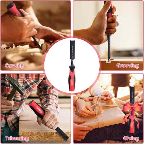 مجموعة أزاميل خشبية مكونة من 4 قطع من RUITOOL، أزاميل نحت الخشب بمقبض مريح لأدوات النجارة مع نهاية المطرقة، شفرة حافة مشطوفة من الفولاذ CR-V أدوات نجارة احترافية مع حقيبة أكسفورد in Kuwait