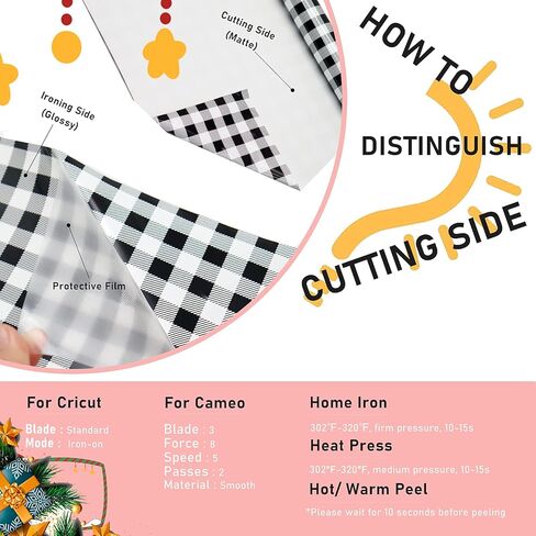 Bonnyhtv Buffalo Plaid HTV Vinyl 12" x 5ft، حديد على الفينيل للكريكات والنقش، لفافة فينيل منقوشة باللون الأبيض والأسود للقمصان والحقائب والمناديل والوسائد والقبعات والجوارب وديكورات عيد الميلاد in Kuwait