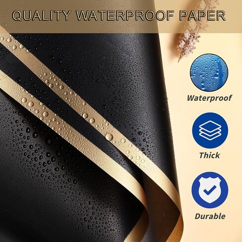 20 ورقة من ورق تغليف الزهور، ورق تغليف باقة سوداء مقاوم للماء مع 100 دبوس ماسي، 36 فراشة ثلاثية الأبعاد، شريط لفة واحد لحفلات أعياد الميلاد وحفلات الزفاف in Kuwait