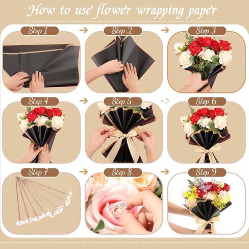 20 ورقة من ورق تغليف الزهور، ورق تغليف باقة سوداء مقاوم للماء مع 100 دبوس ماسي، 36 فراشة ثلاثية الأبعاد، شريط لفة واحد لحفلات أعياد الميلاد وحفلات الزفاف in Kuwait