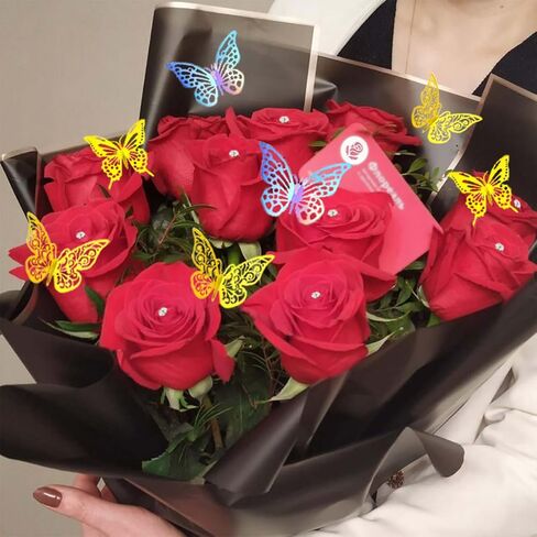 20 ورقة من ورق تغليف الزهور، ورق تغليف باقة سوداء مقاوم للماء مع 100 دبوس ماسي، 36 فراشة ثلاثية الأبعاد، شريط لفة واحد لحفلات أعياد الميلاد وحفلات الزفاف in Kuwait