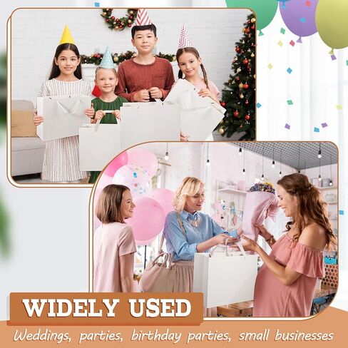 100 قطعة من أكياس الهدايا البيضاء من Ireer مع مقابض للبقع، مقاس 16 × 6 × 12 بوصة، أكياس تسوق ورقية، حقائب بوتيك كبيرة، حقائب تغليف هدايا الزفاف للبيع بالتجزئة، بضائع الأعمال الصغيرة، أعياد الميلاد، هدايا الحفلات in Saudi Arabia