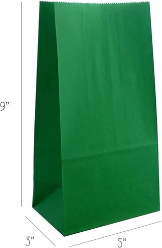 حقيبة هدايا للحفلات - 50 عبوة من أكياس الغداء الورقية المصنوعة من ورق الكرافت باللون الأخضر الزمردي الداكن لأعياد الميلاد وعيد القديس باتريك وعيد الميلاد - 5 × 3 × 9 بوصة in Kuwait