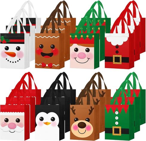 Clysee 24 Pcs Christmas Gift Bags with Handles 10 x 8 x 4 Inch Reusable Christmas Bags Multifunctional Non Woven Christmas Gift Doll Bags Wrapping Christmas Party Favors for Holiday Xmas Gifts in Saudi Arabia
