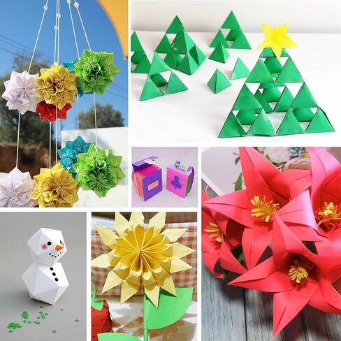 YYUNJINI ورق اوريغامي للأطفال والكبار هدايا عيد الميلاد، ورق بناء بألوان متنوعة 200 ورقة 20 مجموعة ورق ملون، شرائط ورقية قابلة للطي DIY مجموعة ورق حرفية فنية مع مشاريع كتاب اوريغامي in Kuwait