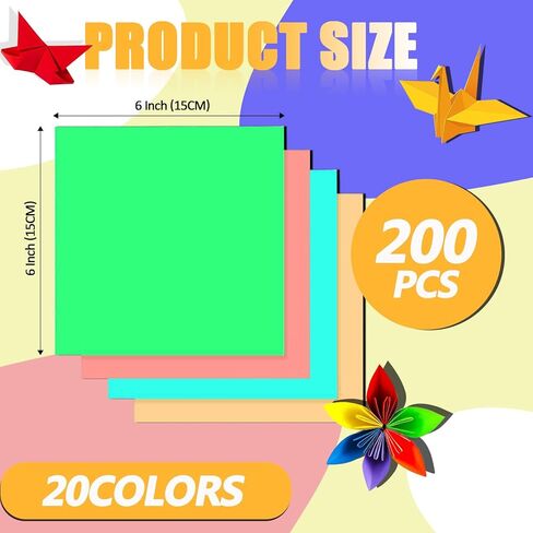 YYUNJINI ورق اوريغامي للأطفال والكبار هدايا عيد الميلاد، ورق بناء بألوان متنوعة 200 ورقة 20 مجموعة ورق ملون، شرائط ورقية قابلة للطي DIY مجموعة ورق حرفية فنية مع مشاريع كتاب اوريغامي in Kuwait