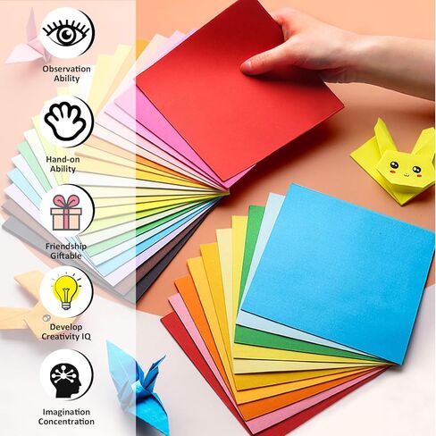 YYUNJINI ورق اوريغامي للأطفال والكبار هدايا عيد الميلاد، ورق بناء بألوان متنوعة 200 ورقة 20 مجموعة ورق ملون، شرائط ورقية قابلة للطي DIY مجموعة ورق حرفية فنية مع مشاريع كتاب اوريغامي in Kuwait